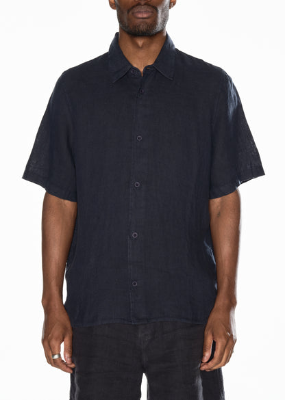 Short Sleeve Linen Shirt in Navy
