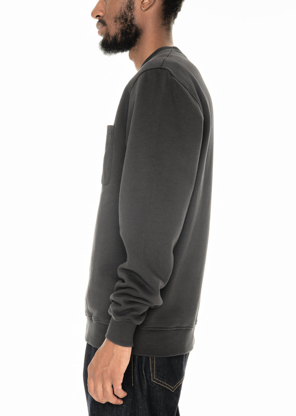 Woven Pocket Sweatshirt in Black