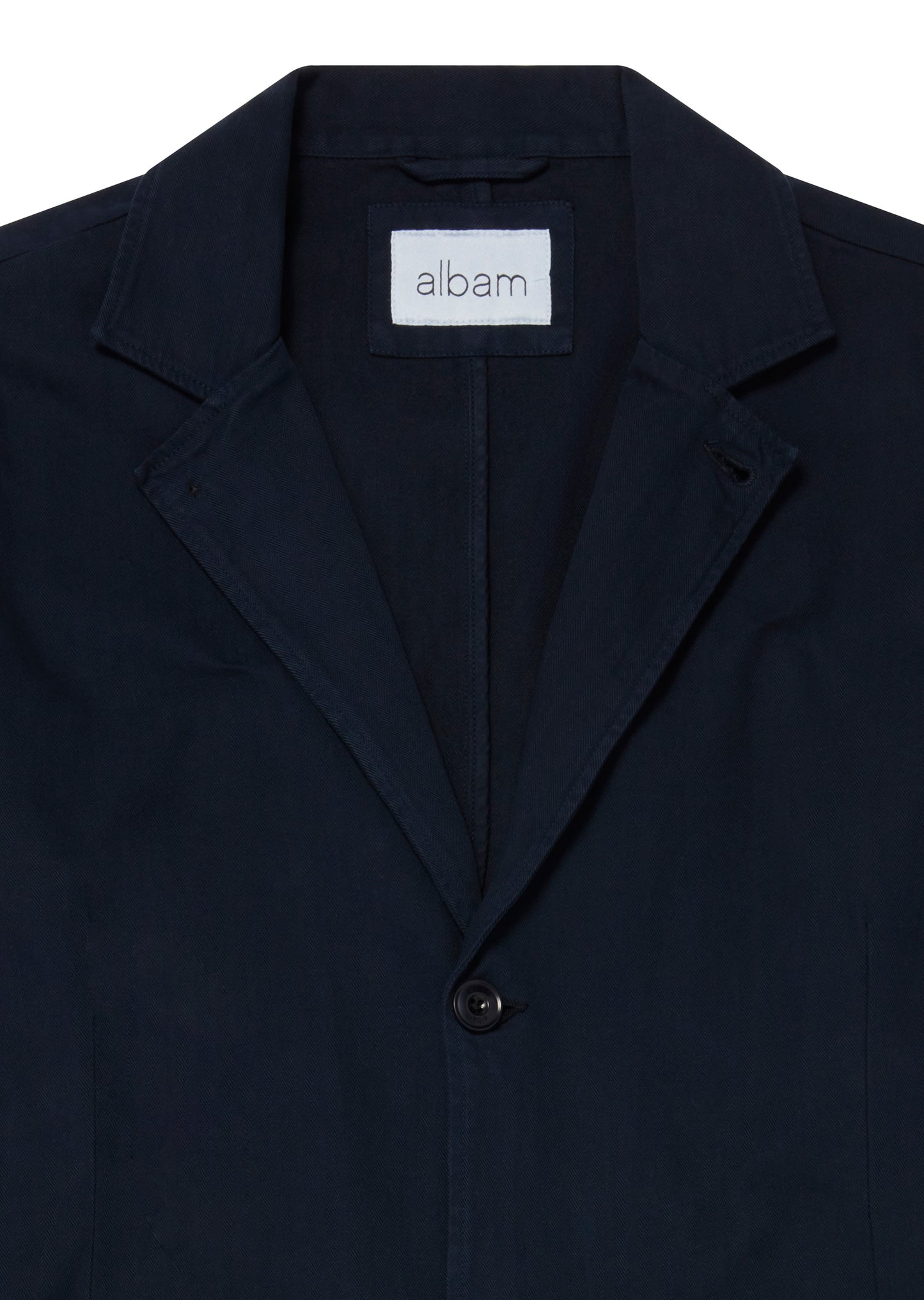 Unlined Herringbone Blazer in Dark Navy