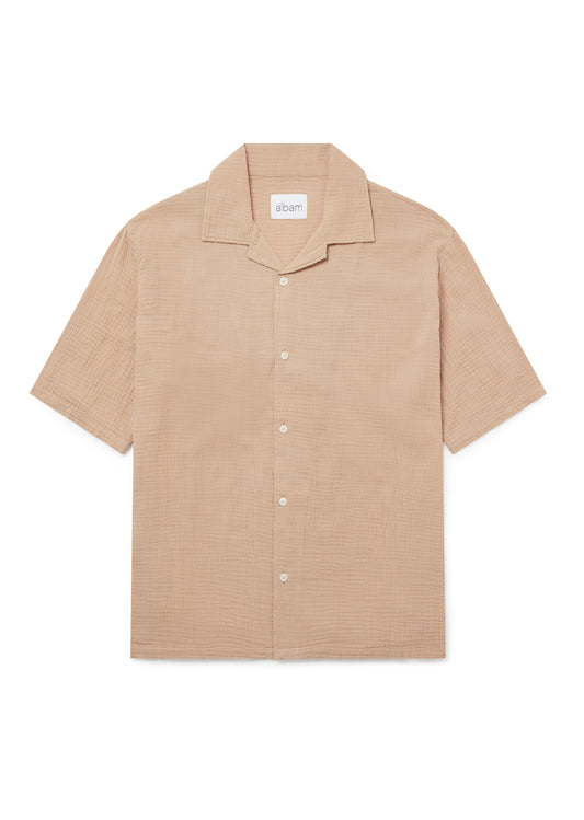 Crinkle Holiday Shirt in Warm Beige