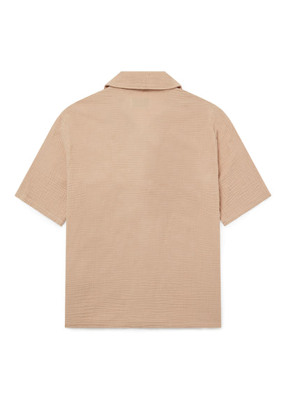 Crinkle Holiday Shirt in Warm Beige