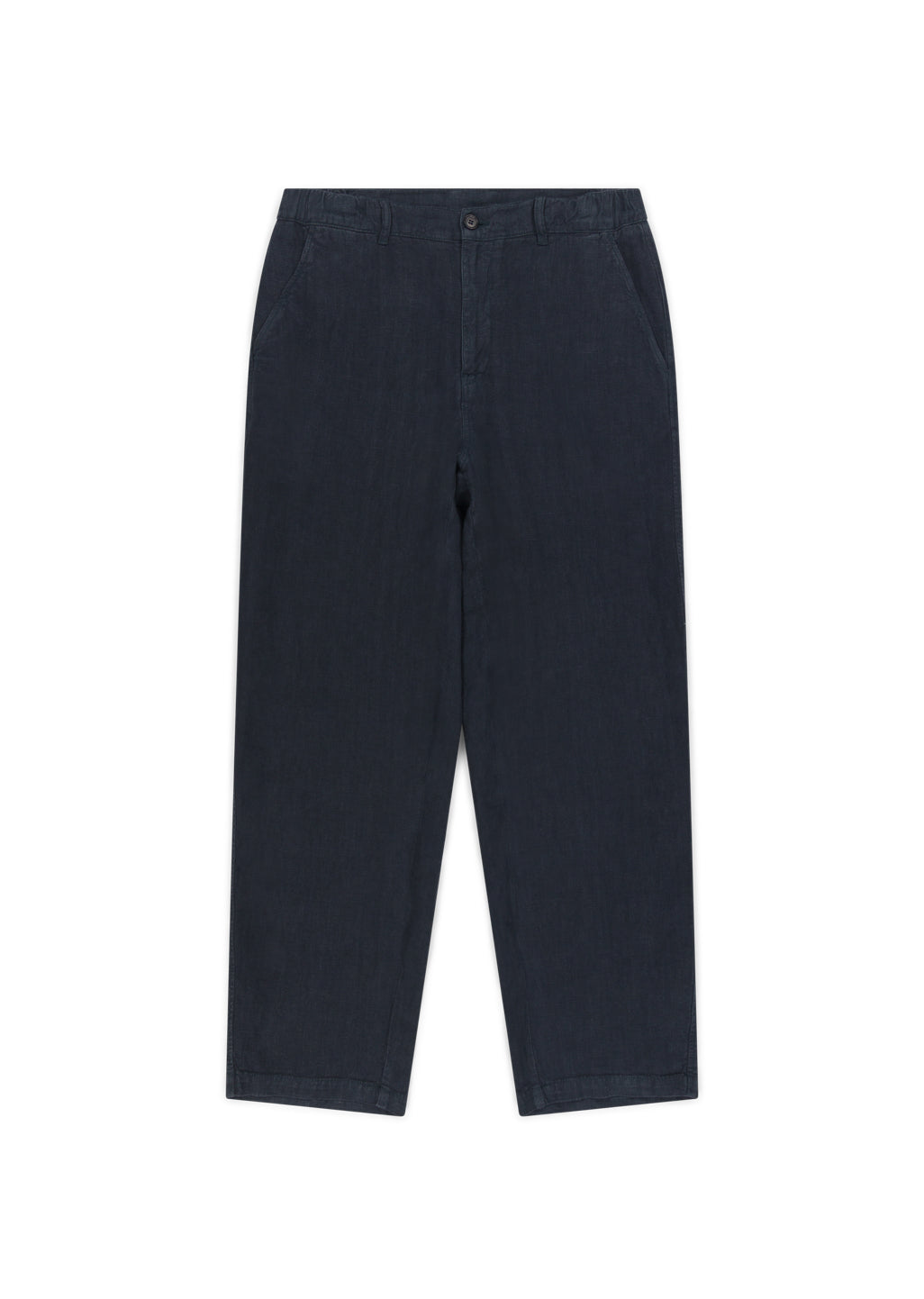 Elasticated Linen Trousers in Navy