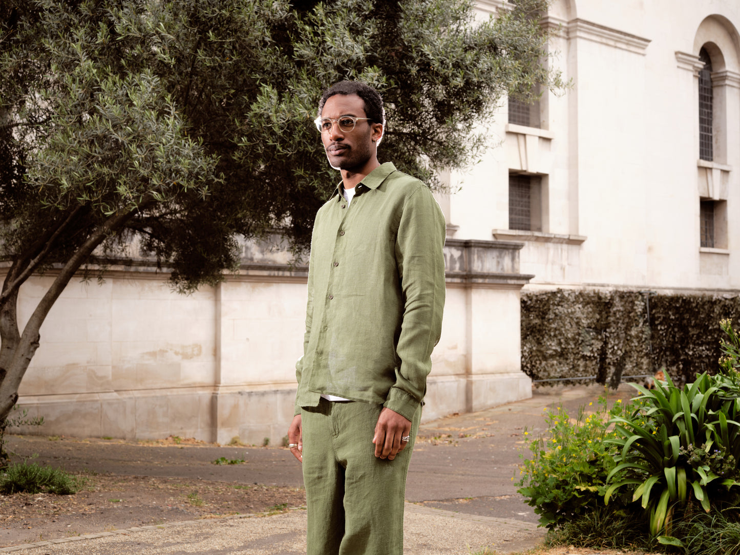 Long Sleeve Linen Shirt in White