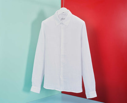 Long Sleeve Linen Shirt in White