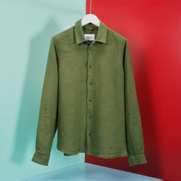 Long Sleeve Linen Shirt in Khaki