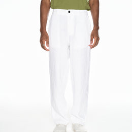 Elasticated Linen Trousers in White