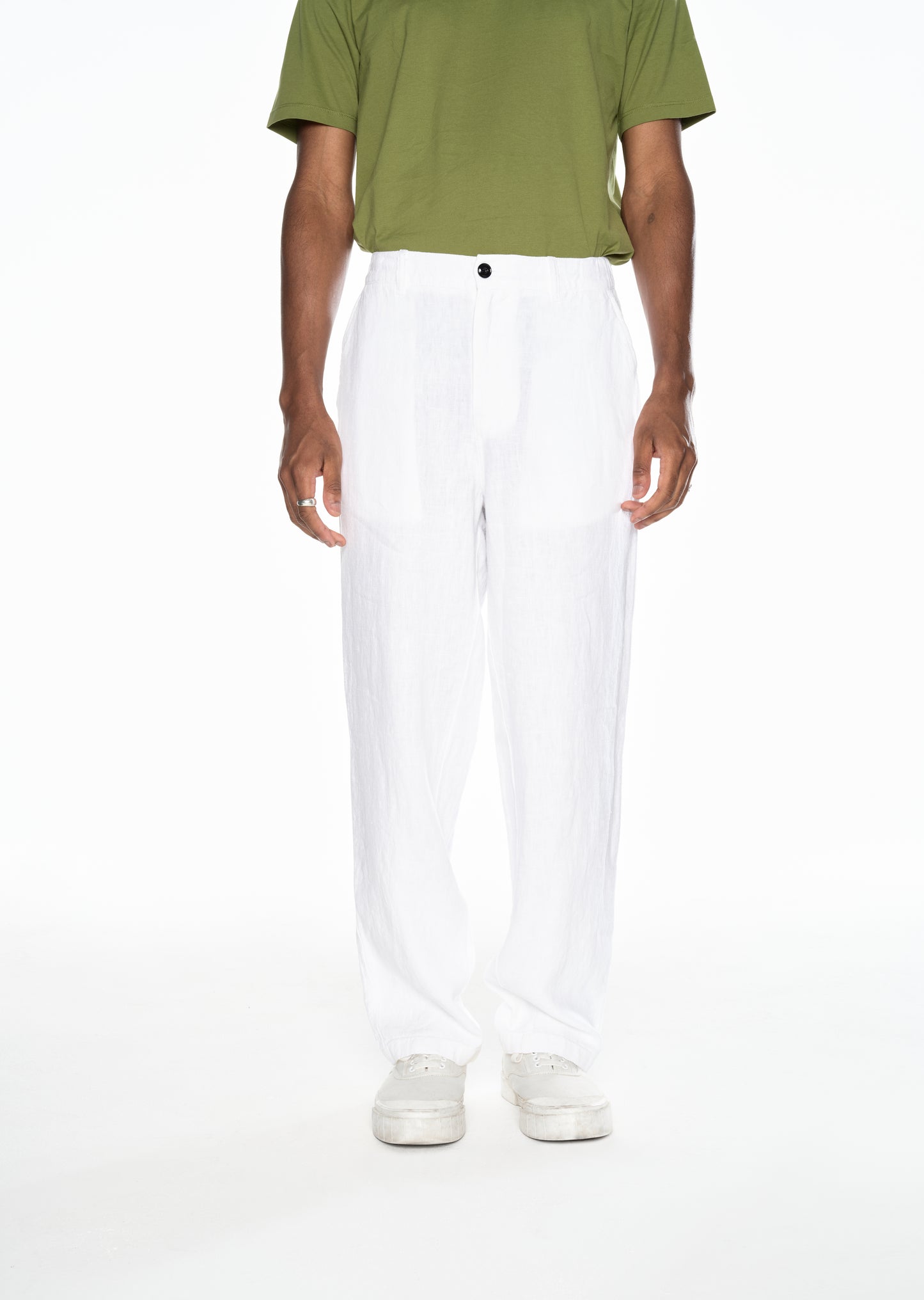 Elasticated Linen Trousers in White