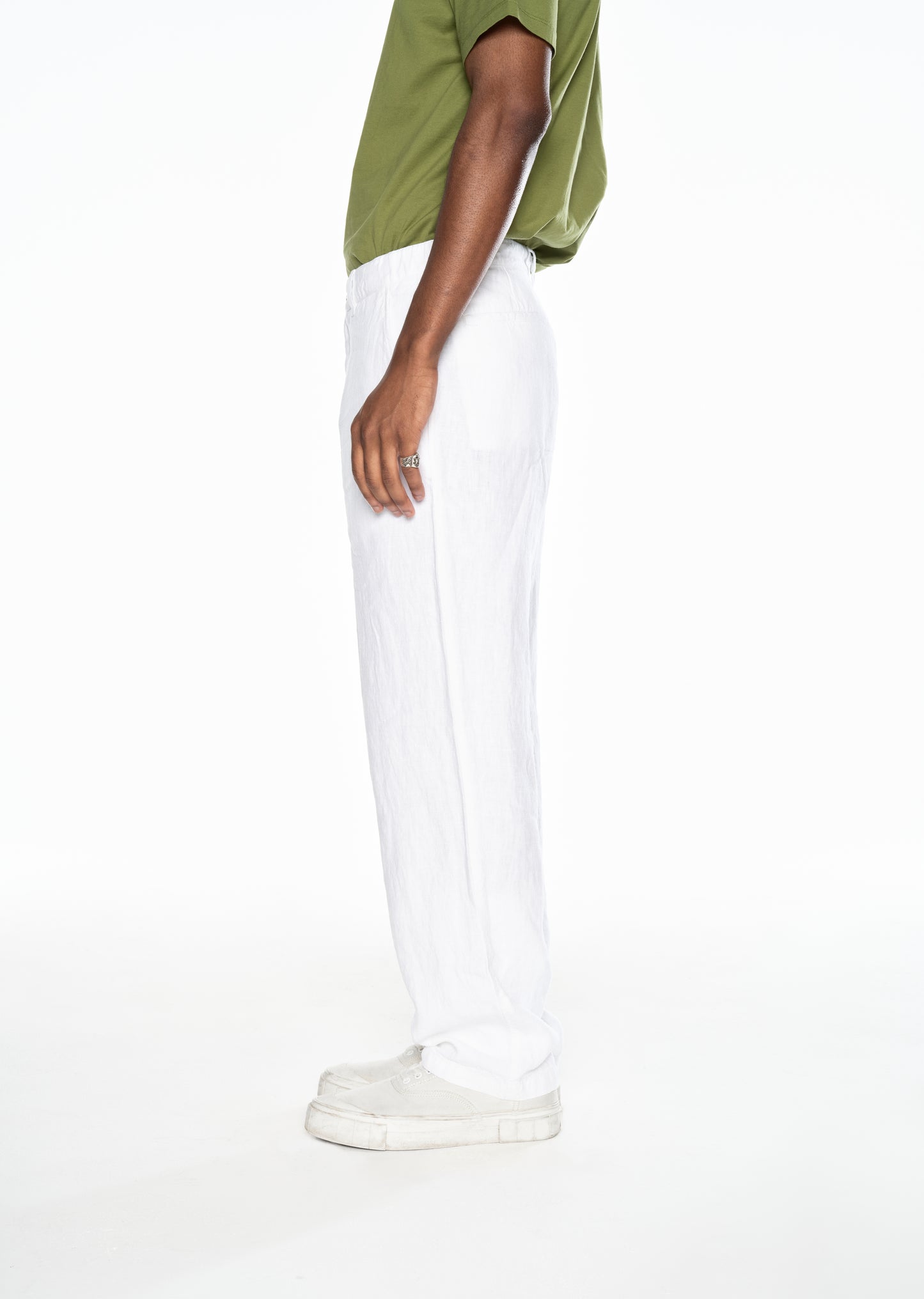 Elasticated Linen Trousers in White