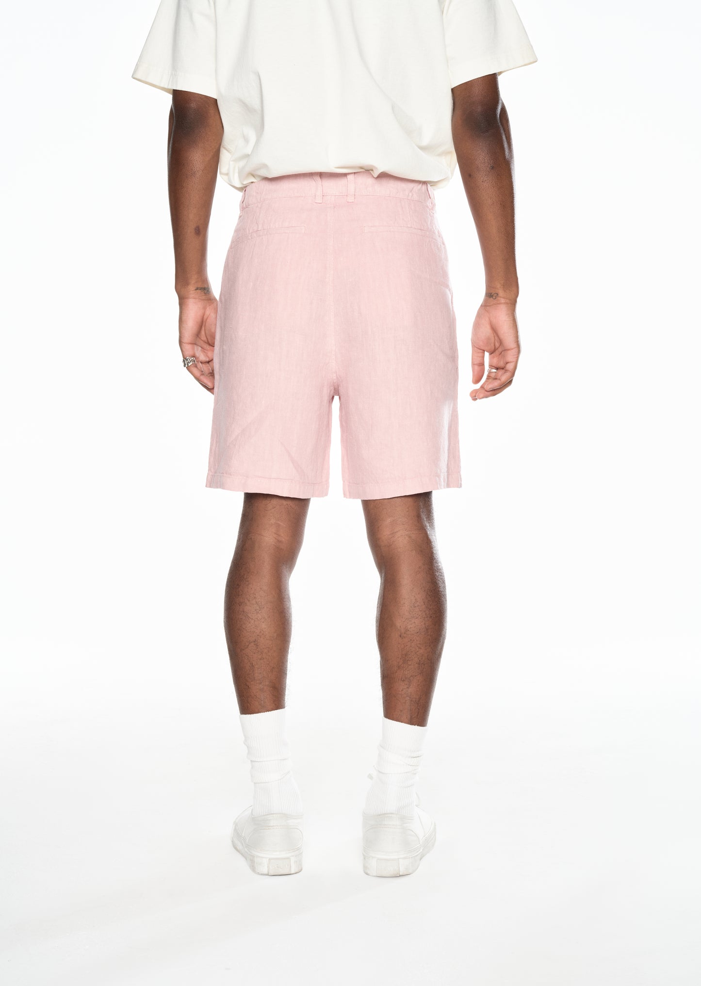 Elasticated Linen Short in Dusky Pink