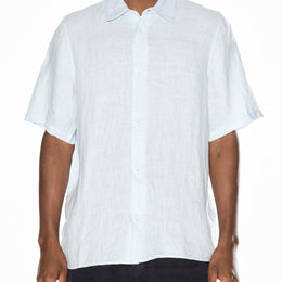 Short Sleeve Linen Shirt in Light Blue