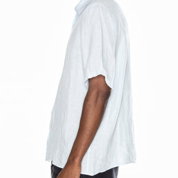 Short Sleeve Linen Shirt in Light Blue