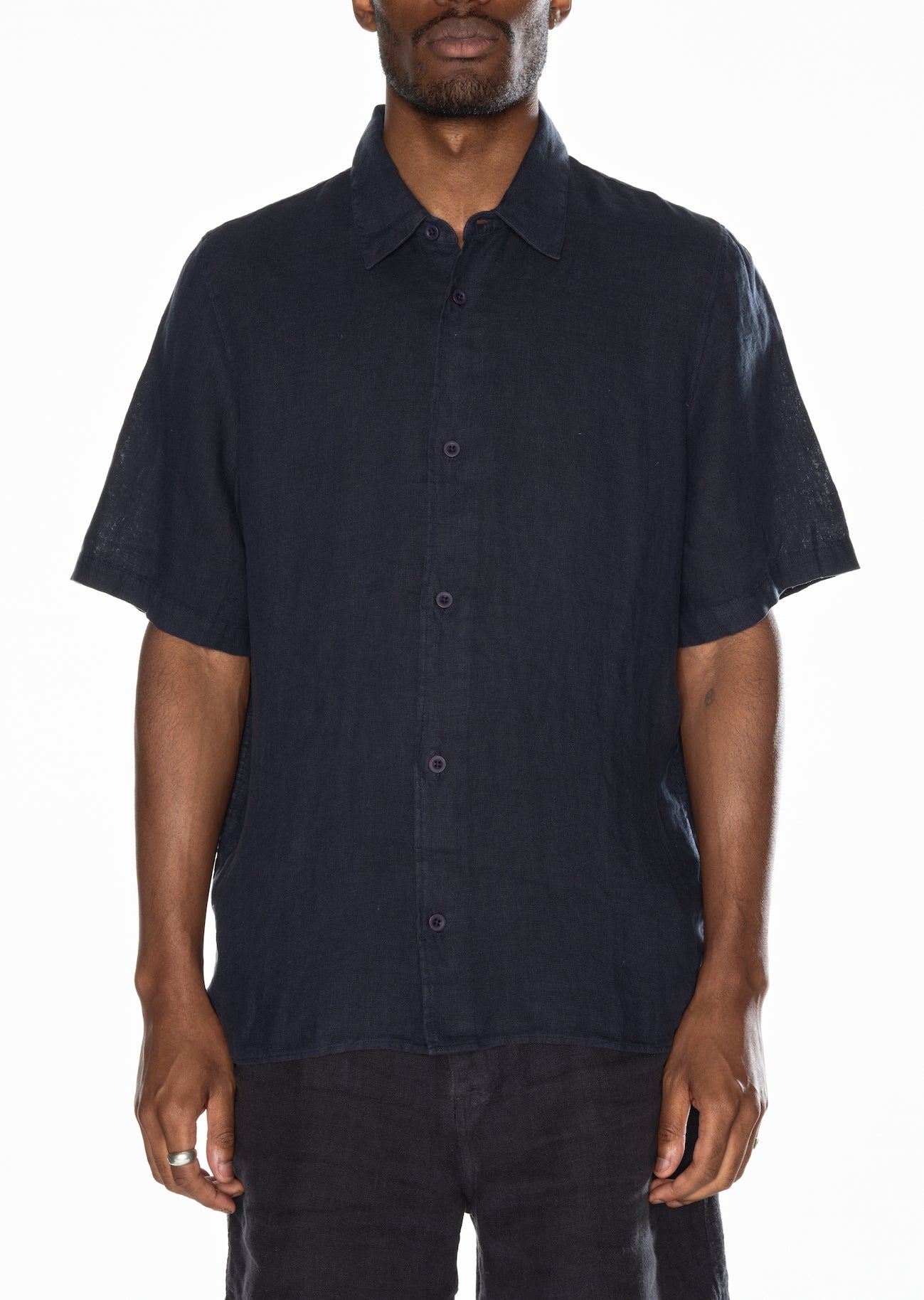 Short Sleeve Linen Shirt in Navy