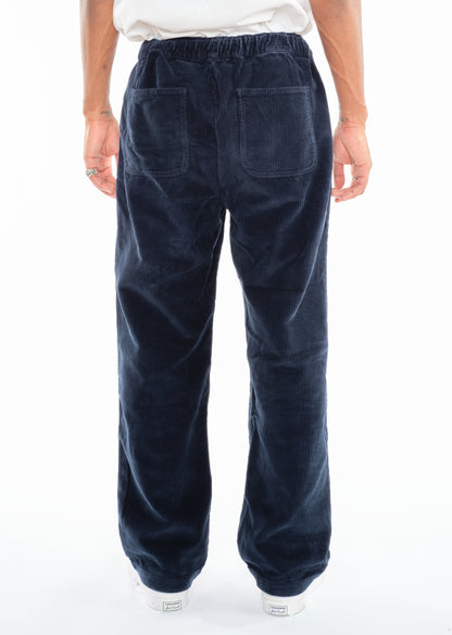 Simple Cord Drawstring Trouser in Washed Navy