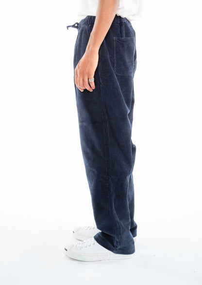 Simple Cord Drawstring Trouser in Washed Navy