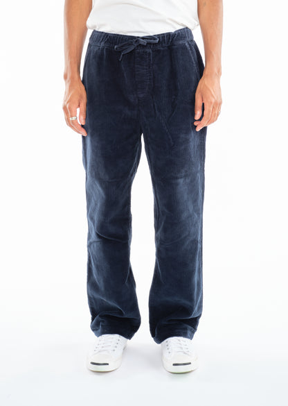 Simple Cord Drawstring Trouser in Washed Navy