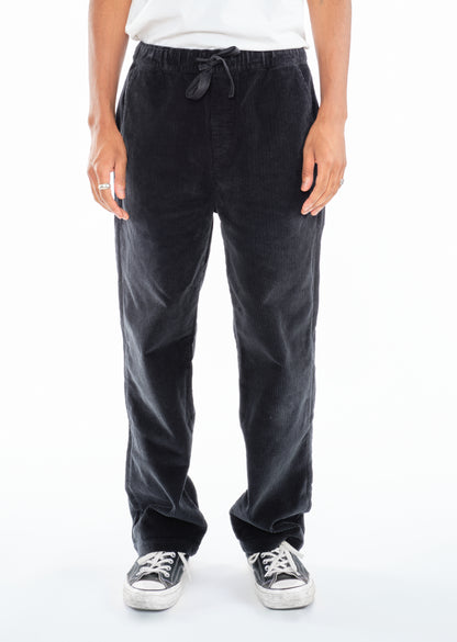 Simple Cord Drawstring Trouser in Washed Black