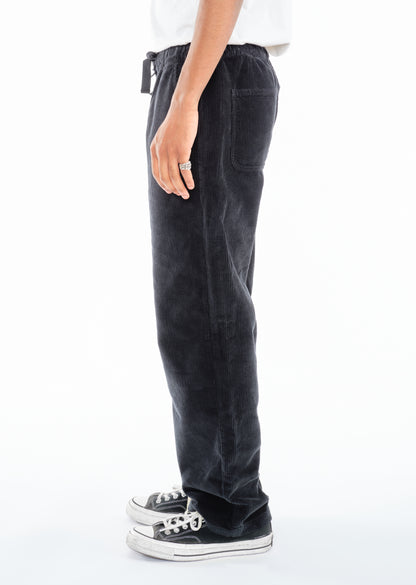 Simple Cord Drawstring Trouser in Washed Black