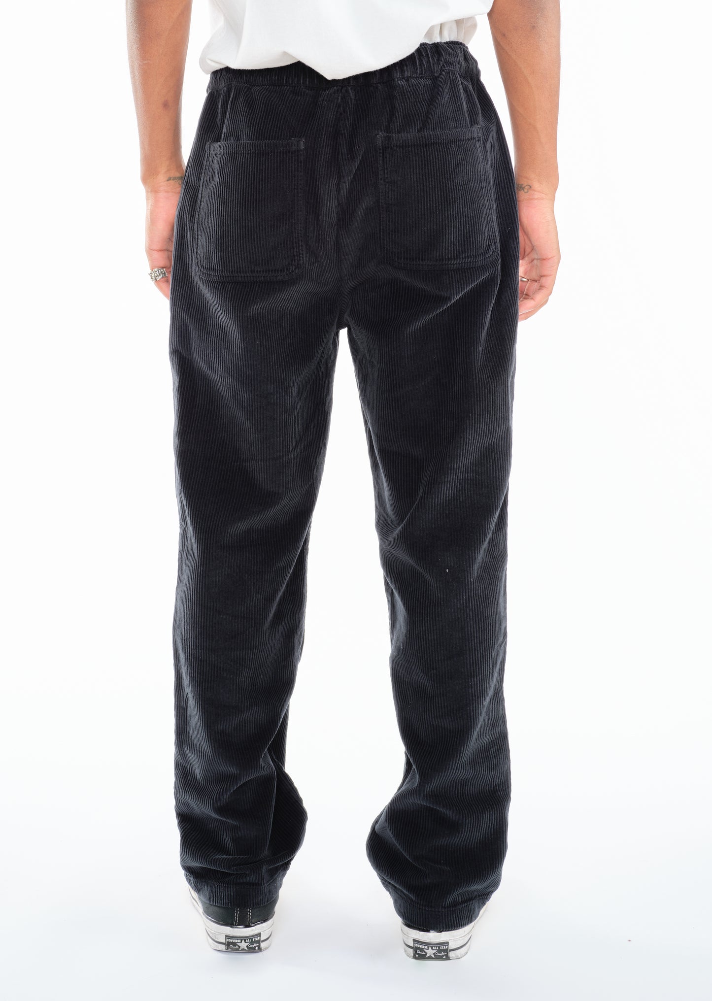 Simple Cord Drawstring Trouser in Washed Black