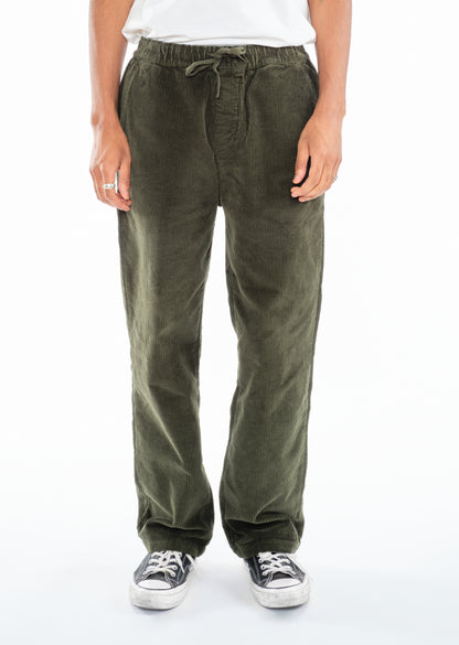Simple Cord Drawstring Trouser in Washed Green