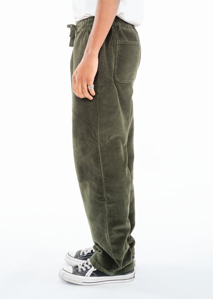 Simple Cord Drawstring Trouser in Washed Green