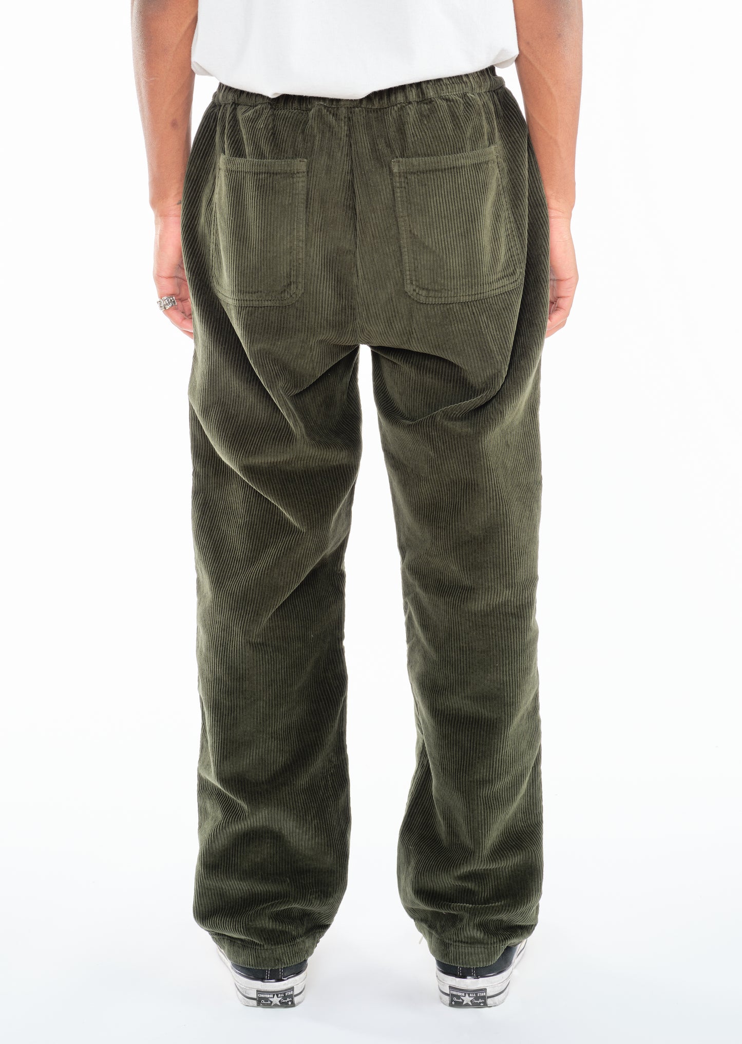 Simple Cord Drawstring Trouser in Washed Green