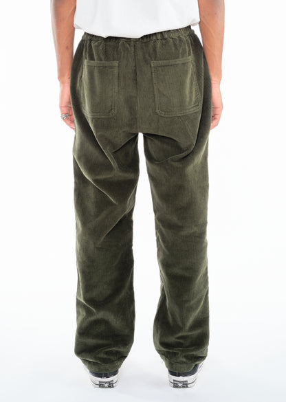 Simple Cord Drawstring Trouser in Washed Green