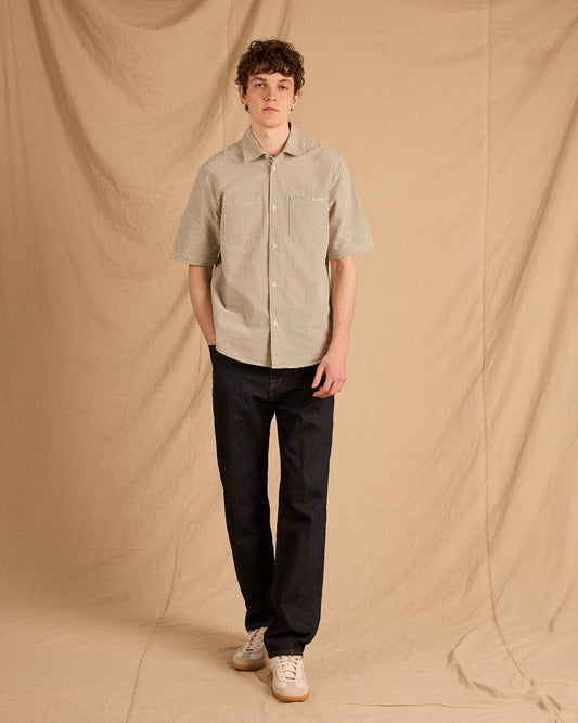 Derby Seersucker Shirt in Washed Navy