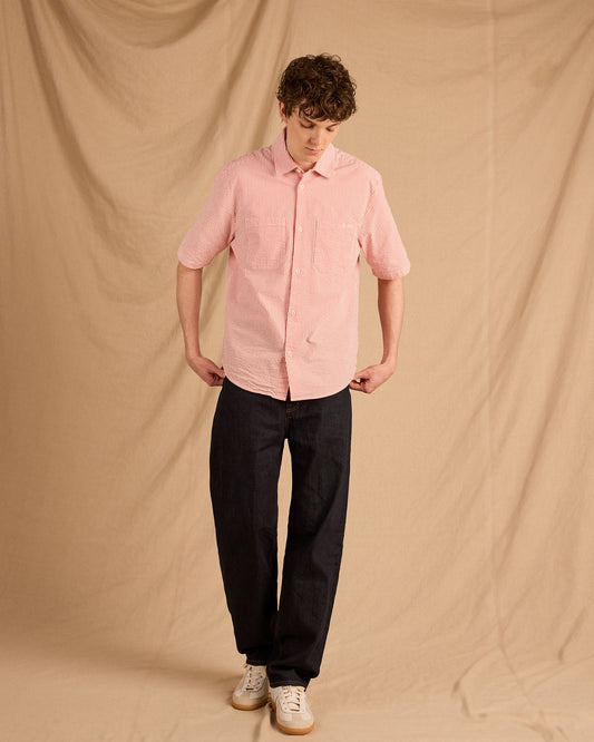 Derby Seersucker Shirt in Washed Red
