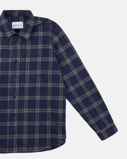 Kennedy Check Flannel Shirt in Dark Navy