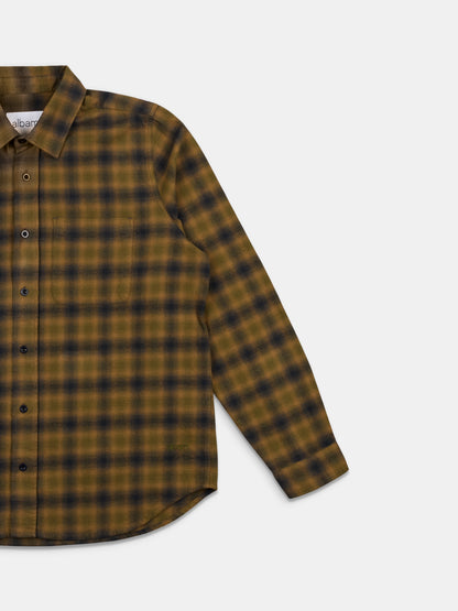 Kennedy Check Flannel Shirt in Dark Khaki
