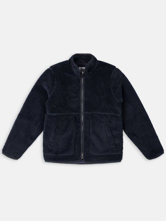 Dudley Zip Through Fleece Jacket in Dark Navy