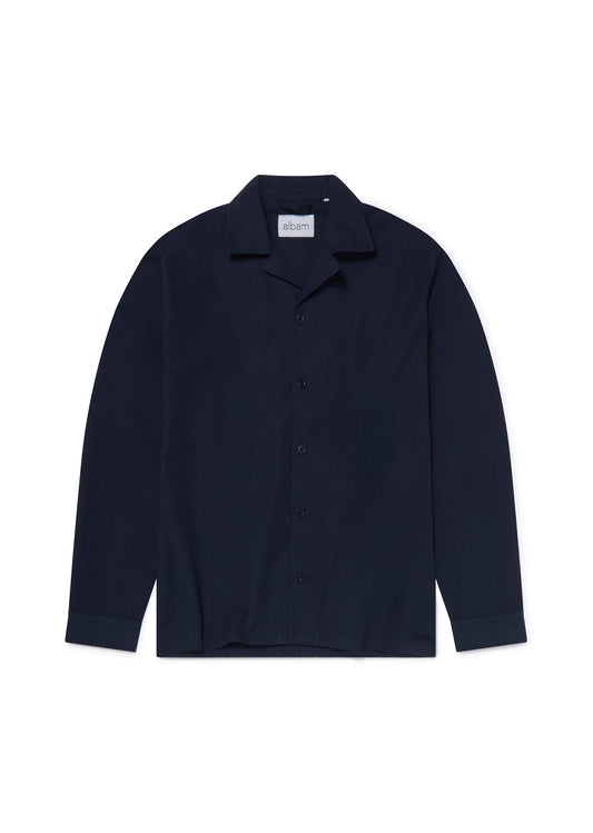 Long Sleeve Revere Poplin Shirt in Dark Navy