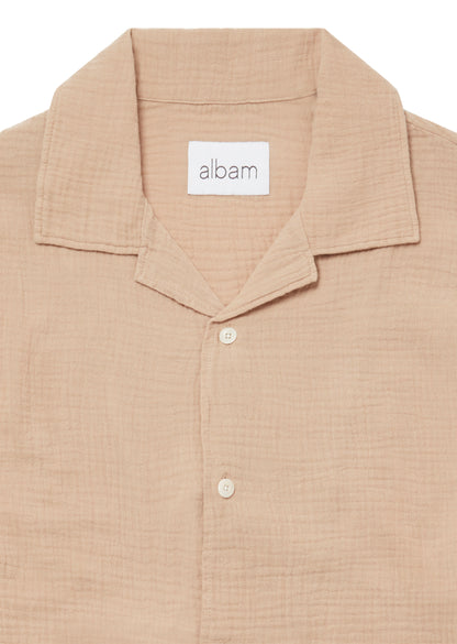 Crinkle Holiday Shirt in Warm Beige