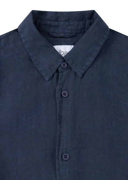 Short Sleeve Linen Shirt in Navy