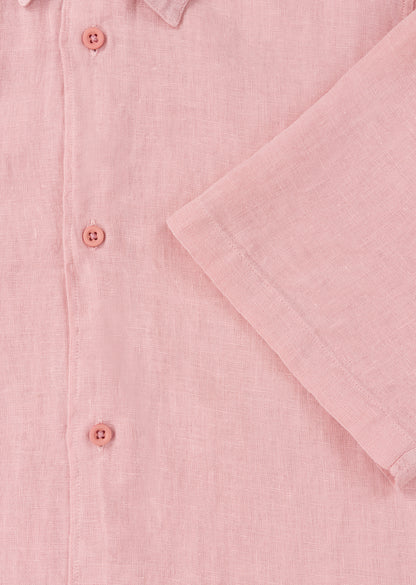 Short Sleeve Linen Shirt in Dusky Pink