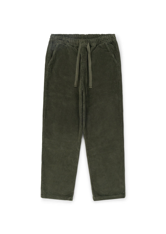 Simple Cord Drawstring Trouser in Washed Green