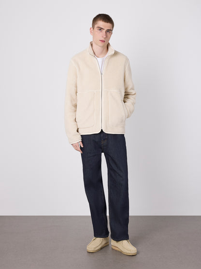 Dudley Zip Through Fleece Jacket in Ecru