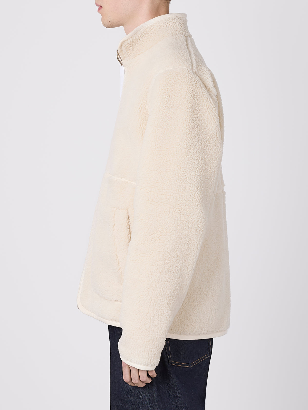 Dudley Zip Through Fleece Jacket in Ecru