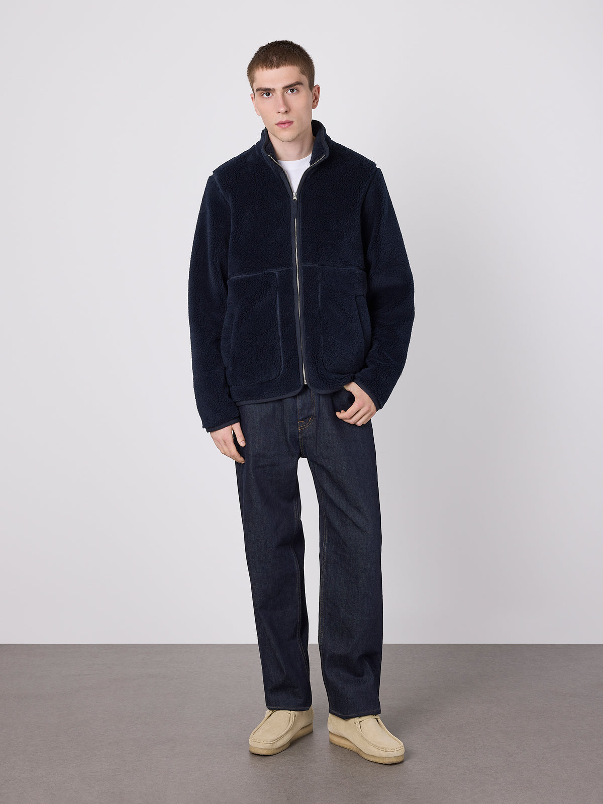 Dudley Zip Through Fleece Jacket in Dark Navy