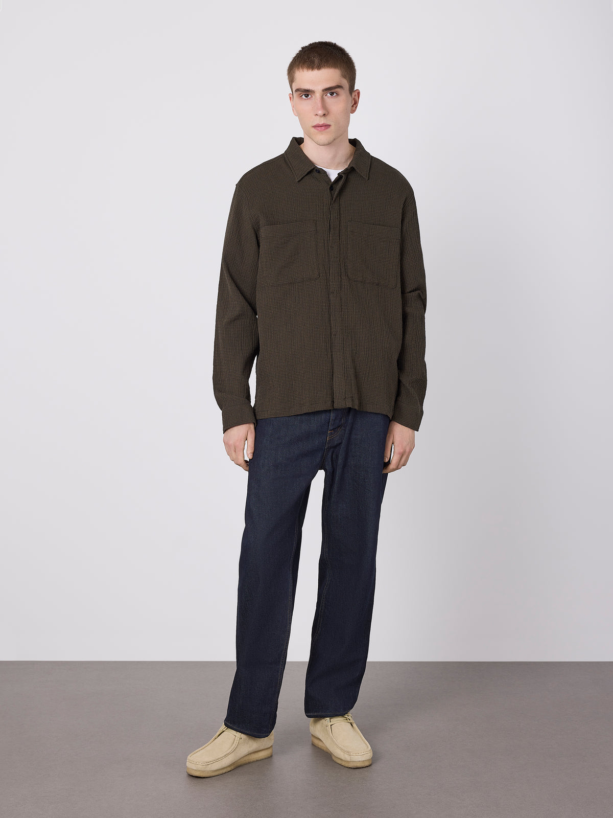 Islington Check Pocket Shirt in Dark Khaki