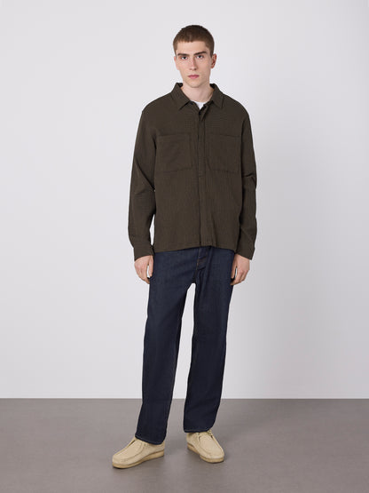 Islington Check Pocket Shirt in Dark Khaki