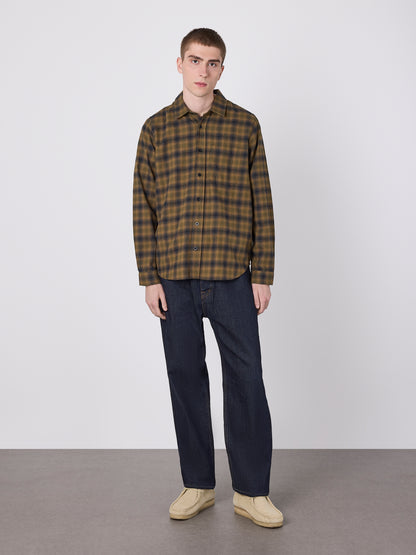 Kennedy Check Flannel Shirt in Dark Khaki
