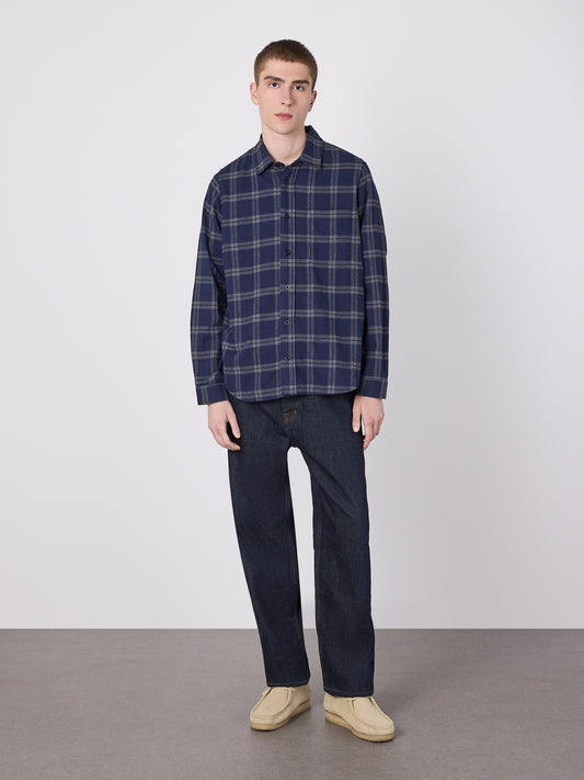 Kennedy Check Flannel Shirt in Dark Navy