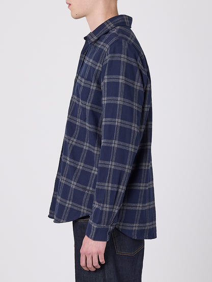 Kennedy Check Flannel Shirt in Dark Navy