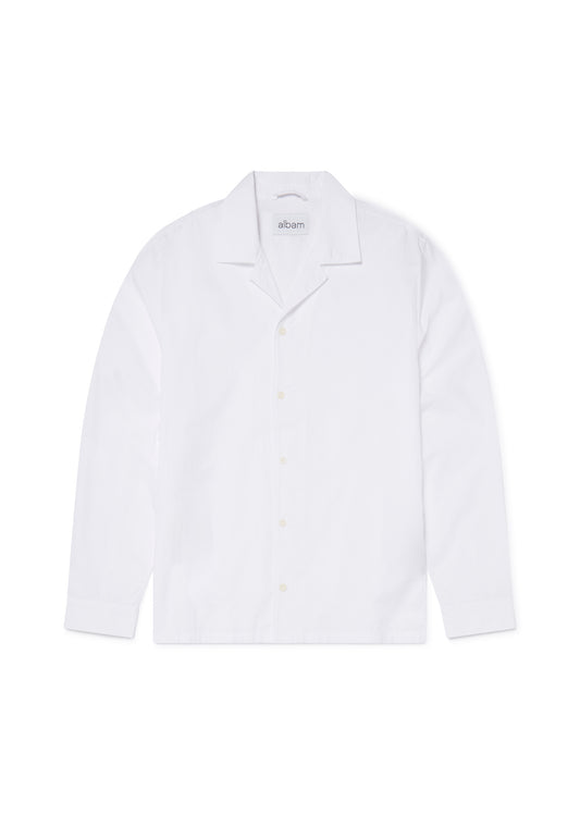 Long Sleeve Revere Poplin Shirt in White