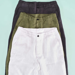 Elasticated Linen Trousers in White