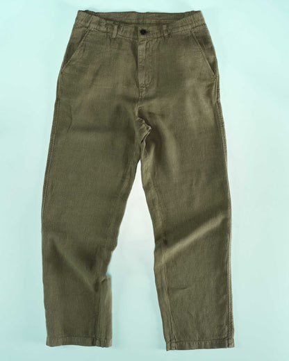 Elasticated Linen Trousers in Khaki