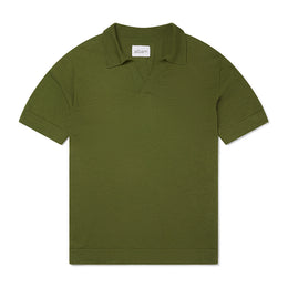 Merino Knit Short Sleeve Polo Shirt in Olive