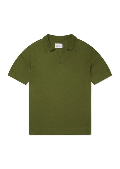 Merino Knit Short Sleeve Polo Shirt in Olive