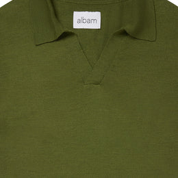 Merino Knit Short Sleeve Polo Shirt in Olive